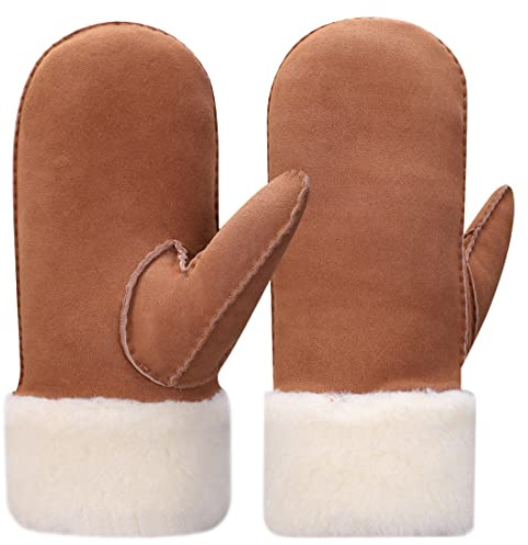 Harssidanzar Damen beheizte Schaffell Leder Fäustlinge Kamel M KL024EU