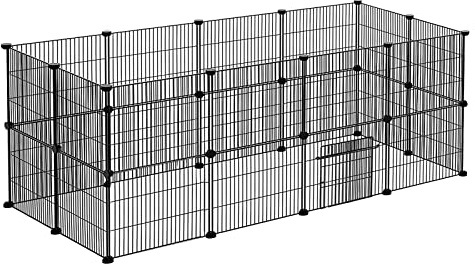 VA-Cerulean Freigehege Gittergehege,Kleintierkäfig Laufgitter,Schwarz Metallgitter,Käfig für Meerschweinchen Kaninchen,Katzen,Welpen,Innen und draußen,DIY 12 Platten,142x72x36 cm