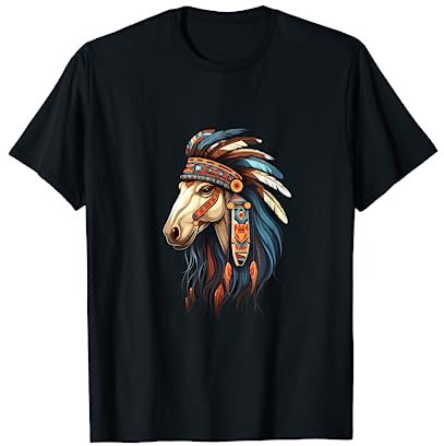 Pferd Indianer Kopfschmuck Feder Stammespferde T-Shirt