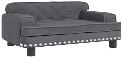 vidaXL Lit pour Chien, Canapé pour Animaux de Compagnie avec Cadre en Bois, Panier pour Chiots Maison Intérieur, Gris Foncé 70x45x30 cm Velours