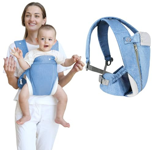 Aolso Tragetuch Baby, Babytrage für Neugeborene ab Geburt, Baby Bauchtrage Rückentrage, Ergonomischer Tragetuch, Neugeborenes bis Kleinkind, Nehmen Sie es mit, Multifunktional (Blau-Baumwolle)