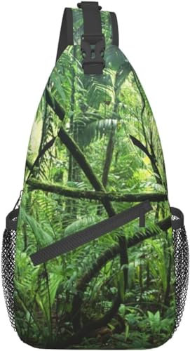KWQDOZF Sling-Rucksack Umhängetasche Brusttasche tropischer Regenwald-Aufdruck Sling-Tasche für Reisen Sport