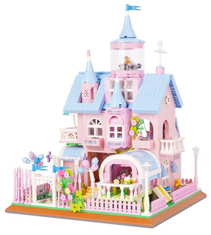LULUFUN Pinkes Haus-Baustein-Set, Traumhaus-Spielzeug, Bausteine, Modell-Set, Geschenkspielzeug für Teenager und Erwachsene