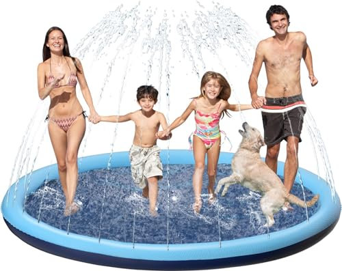 Tosekry Kinder Sprinkler Mit Antirutschfunktion, 200CM Wasserspielzeug Hund Pool, Outdoor Spiele, Splash Pad (Blau-200cm)