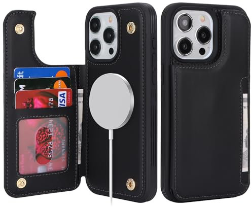 SailorTech iPhone 13 Pro Max Hülle mit Kartenhalter, iPhone 13 Pro Max Etui mit Kartenfach Geldbörse für iPhone 13 Pro Max Handyhülle mit Portemonnaie Lederhülle - Schwarz