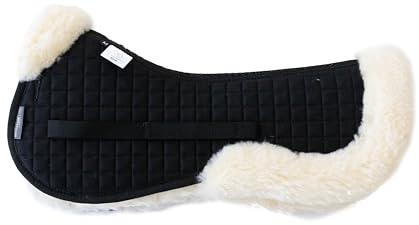 Naturally Equestrians Saddle Pad Lambskin Half Pad Sheepskin Saddle Pad Clear Spine Fully Lined Merino Wool Dressage Jumping Half Pads for Horses High Withers Spine Free (Natural & White, Medium)