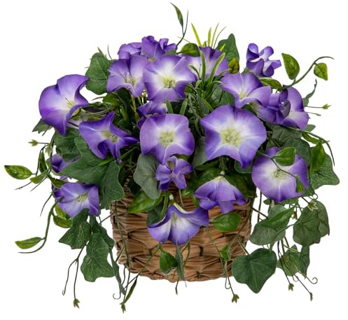 Arborus Künstliche Topf Blumen Petunie Kunstblumen Tischdeko Dekoblumen | Blühende Kunstpflanzen im Korb 22 CM Künstliche Blumen wie Echt im Topf Dekoblumen Rustikal Deko Wohnzimmer Küche Bad Deko