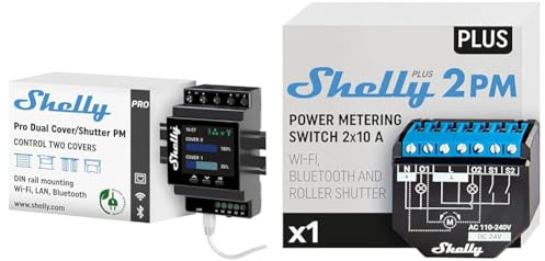Shelly Pro Dual Cover/Shutter PM | Lan-, Wi-Fi- und Bluetooth-Verbindung & Plus 2PM | Wlan & Bluetooth 2 Kanäle Smart Relais Schalter mit Leistungsmessung