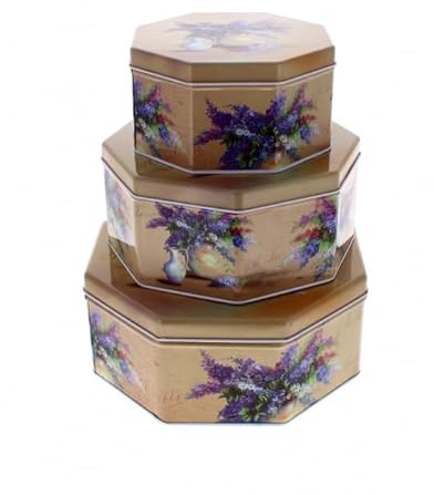 Lettuce Eat® Set Of 3 Lilac Floral Design Cake Biscuit haberdashery Storage Tins