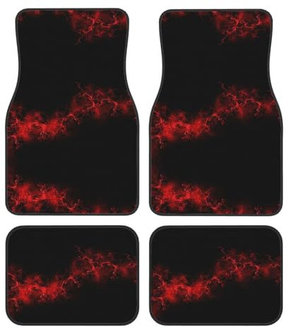 Explosion Burst Auto-Fußmatten, wasserdicht, komplettes Set, 4 mm dickes Tauchmaterial, hochwertiges Autozubehör, niedlicher Autoteppich, Rot / Schwarz