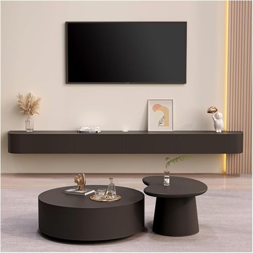 Btsunotr Schwebender TV-Ständer schwebender TV-Schrank Holz-Aufbewahrungsschrank unter dem TV modernes Entertainment-Unit mit 3/4 Stauraum Konsolen-Entertainment-Regal (Schwarz, 200cm)