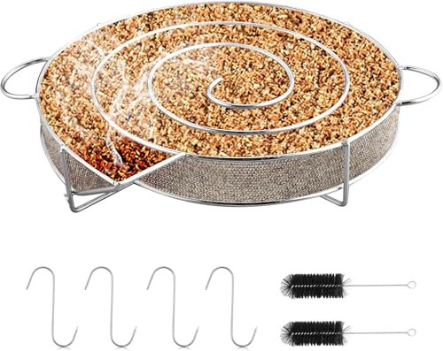 Kaltrauchgenerator für BBQ Grill oder Smoker Holzstaub Heiß- und Kalträuchern Lachs Fleisch Verbrennung, Edelstahl Pellet Rauchgenerator mit Bürste und Haken, Runder Kaltrauchgenerator für
