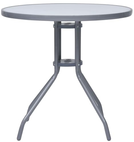 HETFTJN Ensemble de jardin à bière, table de balcon, petite table de camping, petite table de jardin, gris clair, 80 cm, en acier et verre, pour salon, terrasse, cour, salle à manger