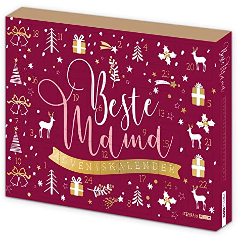 itenga Adventskalender gefüllt mit 24 Überraschungen passend für Männer Frauen Mama Papa Oma Opa (Beste Mama rot gold)