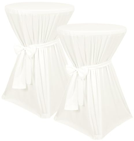 Pesonlook 2er-Pack Premium Stehtisch hussen, elfenbeinfarbene Stehtischhussen, blickdichter Durchmesser 60cm, rutschfest und waschbar bei 40 °C, Stehtischhusse mit Band, Stehtischhusse für Stehtisch