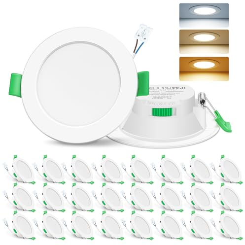 ALUSSO LED Einbaustrahler 230V 7W 3CCT Dimmbar 68mm Spots, Weiss 24er Set | 3000K/4000K/6500K Verstellbar Einbauspots, Ultra Flach IP44 Einbauleuchten Für Zimmer, Badezimmer, Küche, Büro, Dachvorsprung