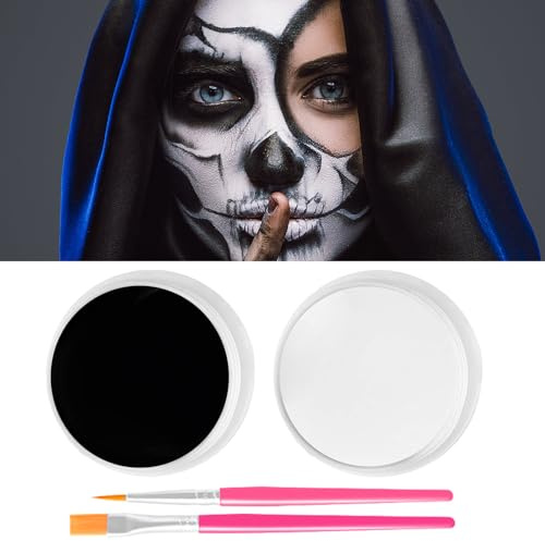 NebulaGlam Halloween Schminke Schwarz Weiß, Kinderschminke Karnevals Make up Set mit 2 Pinsel, Face Paint Für Theaterschminke, Faschingsschminke für Kinder Erwachsene Fasching