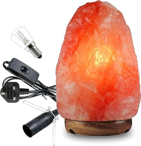 1x Himalayan Crystal Rock Salt Lamp Pink Light 100% Natural Hand Crafted Direct from The Foothills of Himalayas Wooden Base Calming Atmosphere Stress Relief & Meditation Table Lamps (2-3KG)