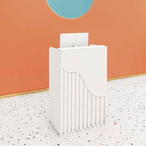 L-förmiger weißer Empfangstresen für Supermarkt, Convenience Store, Hotel, Holzkassierer-Rezeption mit Computertisch, moderner Empfangstheke (60 x 40 x 96 cm)