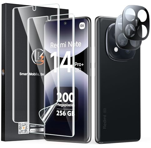 LK TPU Schutzfolie für Redmi Note 14 Pro Plus 5G, 2 Stück Displayschutzfolie [kein Glas] und 2 Stück Schutzglas Kameraschutz, 3D Gebogene Vollabdeckung, HD, Blasenfreie Weich Folie für Note 14 Pro+ 5G