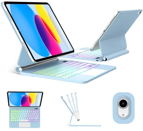 FOGARI Magic Keyboard para iPad A16 11 Generación 2025/10 Generación 10.9 2022, Español Ñ Teclado para iPad 10ª/11ª Generacion A16 Bluetooth Teclado con Trackpad, Azul Claro