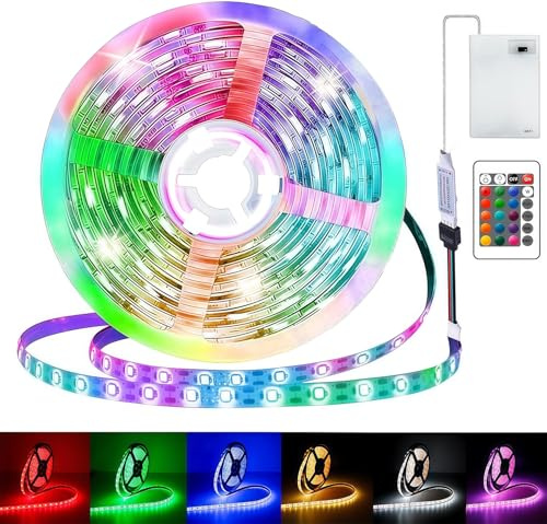 2M LED Streifen Batterie,Batteriebetriebene LED Streifen Lichter,Lichtband RGB 5050 Selbstklebendes 16 Farbenwechsel,Selbstklebend Lichtband mit Fernbedienung für Schränke, Treppen, Küche, Betten