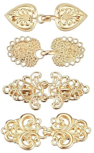 4 Stück Vintage Schal Clip, Cape Clips für Kleider, Retro Cardigan Clip, Schal Kragen Verschluss, Cape Mantel Clips, Kleid Shirt Button Clip für Mädchen Frauen (Gold)