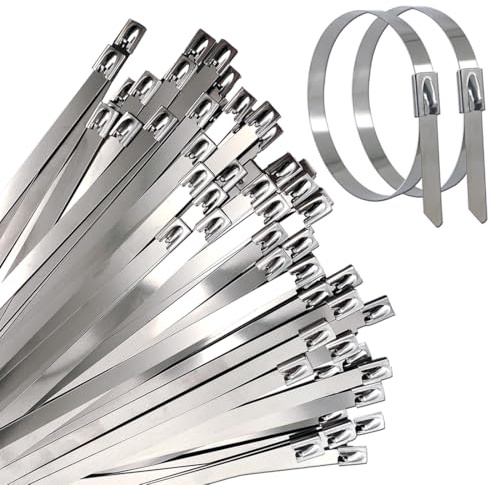 Edelstahl Metall Kabelbinder 100 Stück,4,6 x 300 mm(V2A),UV Beständig | Maximale Zugfestigkeit 130 KG,hohe Festigkeit,für Industrie,Auspuffaufwicklung, Kabelbündelung