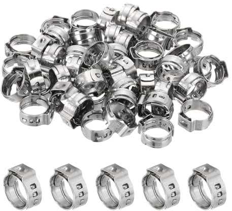 PATIKIL 3/8 Inch PEX Crimp Rings, 50 Pack Single Ear Hose Clamps Stainless Steel Cinch Crimp Ring Pinch Clamps for Pex Tubing Pipe Fitting Connections, Silver