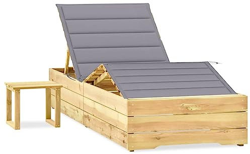 SDWEHO7 Garten Liegestuhl, Sonnenliege aus Holz, Gartenliege mit Tisch & Auflage, wetterfest Chaiselongue, Outdoor Liege für Balkon und Terrasse, 198 x 90 x (30-75) cm
