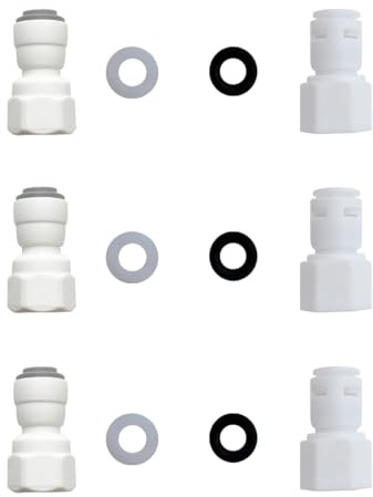 ESHIONG FNPT Thread Adapter for RO（Reverse Osmosis) Water Filter,NSF Certified 1/4 Compression (UNF 7/16) to 1/4 OD + 1/4 FNPT to 1/4 OD Push to Connect Plastic ro Fittings .（Pack 6）