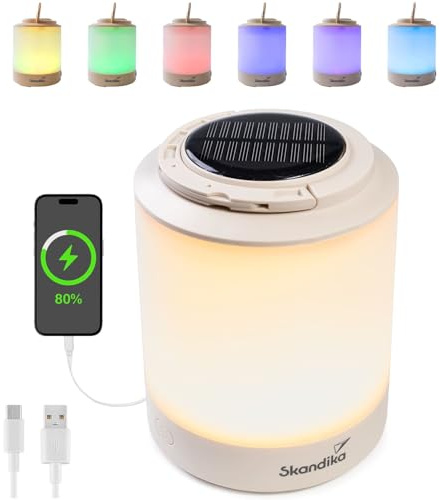 Skandika Campinglampe Nordsol | wiederaufladbare LED Lampe warmweiß, Powerbank, 80 bis 130 Lumen, mit USB Typ C Ladekabel, 2x 1800 mAh, dimmbar, zum Aufhängen | Laterne für Camping, Outdoor, Wandern
