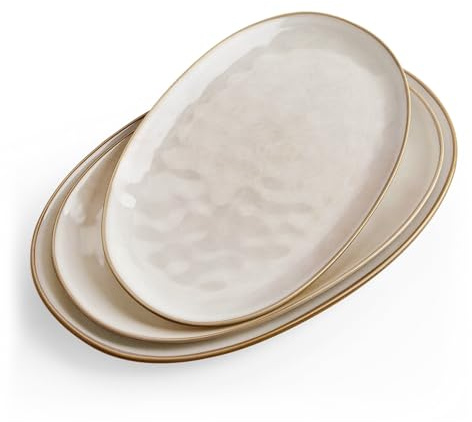 Richmount Ocean Serving Platter, Oval 15.67/14.1/12.6 inch Serving Dishes for Entertaining, Microwave Dishwasher Safe, Stoneware Serving Trays for Party, Turkey, Cheese, Cappuccino White