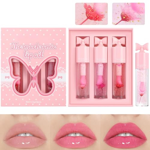 Vesidoloy Farbverändernder Lipgloss Für Frauen - Pflegendes Tönendes Lippenöl Mit Farbwechsel-Effekt,Hochglänzender Lang anhaltender Gloss – Perfektes Makeup Geschenk für Freundin, Mama & Tochter