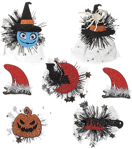 Ipetboom 1 Ensemble Barrettes à Cheveux Halloween Accessoires Thématiques pour Fête Comprenant Démon Rouge Chapeau de Citrouille Chauve Rouge et Couteau Sanglant pour Cosplay et Événements