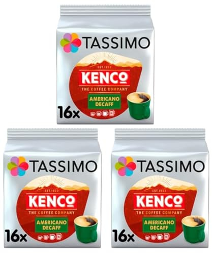 Tassimo Kenco Americano Decaf Coffee Pods (Pack of 3, Total 48 Coffee Capsules)