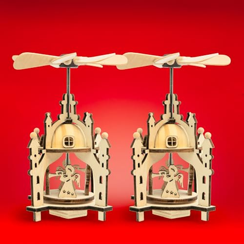 SIKORA Mini Windspiel Pyramide kleine Holz Wiehnachtspyramide Deko Tischpyramide Weihnachten im Set, Größe:2er Set, Farbe/Modell:DK09 - Engel