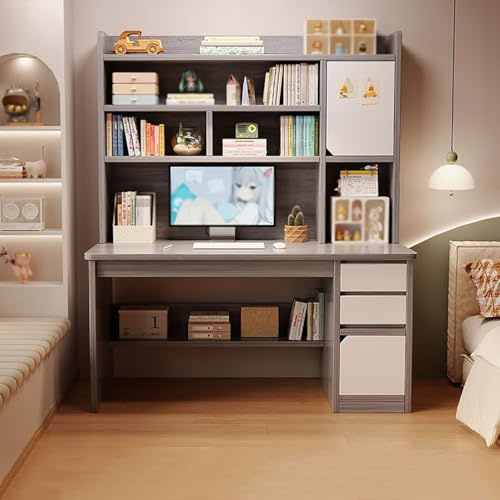 TY&WJ Computertisch Mit Aufsatz, Platzsparender Schreibtisch Workstation Moderner Holz Eckschreibtisch Mit Bücherregal Zum Schreiben, Lernen Und Arbeiten,C,100x45x131cm(39x18x52)