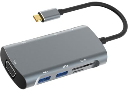 Bewinner USB C HUB, Adaptador USB C 9 en 1 Dongle, Tipo C M a PD, USB3.0, USB2.0 X 2, Lector de Tarjetas, HD, VGA, Adaptador de Alta Transferencia, Salida 4K 2K 30Hz para Computadoras