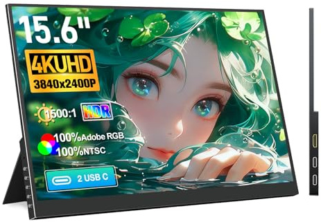 Ueplain Monitor Gaming Portátil 15,6 Pulgadas 4K UHD 3840 x 2400, con HDMI, 2 USB-C, 100% AdobeRGB, Contraste 1500:1, 100% NTSC, HDR para portátil/PC/Consolas de Juegos, PS4/5, Xbox