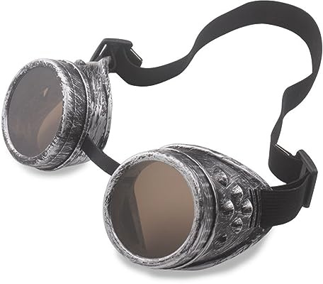 Nucelit Cyber Brille Steampunk Goth Cosplay Sonnenbrille Runde Brille Vintage Party Verkleidung Halloween Kostüme Punk Steampunk Cosplay Halloween Verstellbares Gummiband Sonnenbrille Herren Gothic