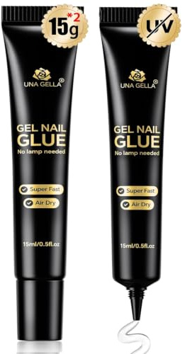 UNA GELLA Strong Nail Glue Gel 15ml*2pcs Semi Gel Quick Dry for Nail Tips | Super Strong NAIL G LUE For Press Ons Acrylic False Nails Tips Extension DIY Kit No U V/Lamp Needed Nail Gel Glue