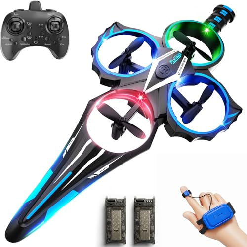 ENJOYFLY Flying Sword RC Airplane, Gesture Control Airplanes for Kids Adults 8-16, Remote Control Planes with Light, 360° Flip Fighter Jet Toy, Gravity Sensing, Gifts for Kids Boys Girls - Blue