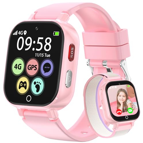 Alutoria Smartwatch für Kinder-Uhr mit GPS und Telefon 4G Videoanrufen Sprachchat Schrittzähler Kamera SOS Schulmodus Wecker–Uhr für Mädchen und Jungen von 4–12 Jahren Geschenk Rosa