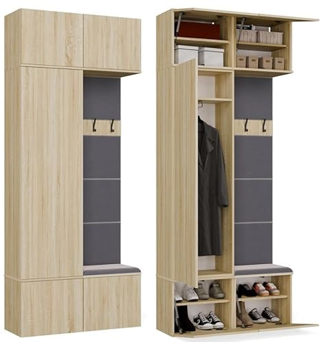 BDW HAGA II 1SZ1W Set: armadio, appendiabiti, panca, altezza 238 cm, larghezza 100 cm, profondità 35 cm, modulare, corridoio, armadio per scarpe e giacche, pannello guardaroba