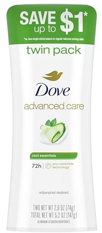 Dove Advanced Care Antiperspirant Deodorant Stick Twin Pack Cool Essentials for 72-Hour Odor Protection Pro-Ceramide Technology 2.6 oz