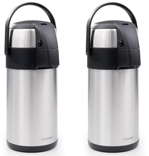 3L / 3000ml Stainless Steel Airpot Air Pot Flask Hot Cold Tea Coffee Pump Action Vacuum Flask by Denny International® (Set of 2 Airpot)
