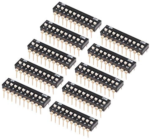 sourcing map 10 Pcs Black DIP Switch 1-10 Positions 2.54mm Pitch for Circuit Breadboards PCB