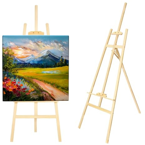 CHELY INTERMARKET Caballete Madera 120 CM Natural Caballete Plegable Para Pintura Lienzo Profesional Artistas Niños Adultos Acrílico Óleo Acuarela Trípode Soporte Portátil Estudio Manualidades