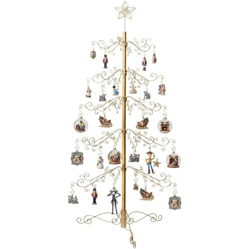 HOHIYA Weihnachtsbaum Metall Christbaum Groß Dekorationen Weihnachtsbaumkugeln Montage 210 cm Aufhängen Gldfarben Umweltfreundlich